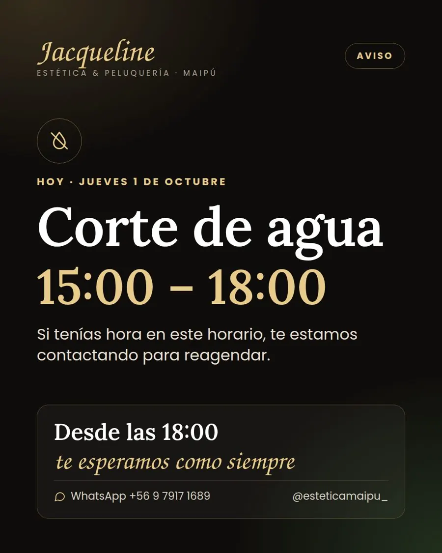 Estética Maipú · Aviso de corte de agua